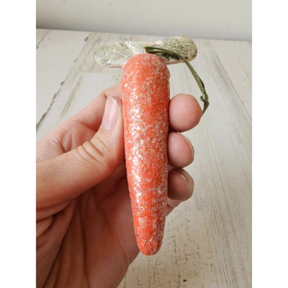 Plaster Easter carrot ornament glitter shabby chic as is tree spring decor - Picture 4 of 9